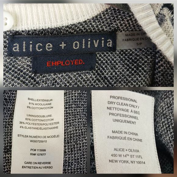 Alice + Olivia SZ S Employed Gray-Black-White Houndstooth Sweater Wool-Cotton - Picture 5 of 5